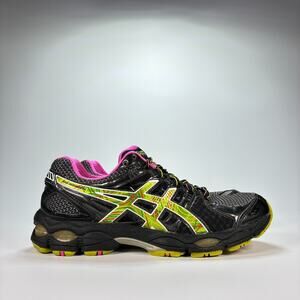ASICS Gel Nimbus 14 Black Neon Green Trainers Running Shoes T291N Women's Size 9